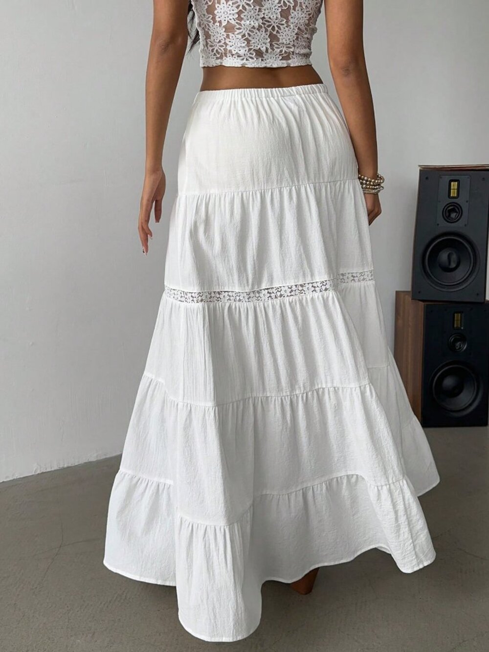 White Boho Women's Beach High-Slit Maxi Skirt with Elastic Waist - Picture 2 of 6